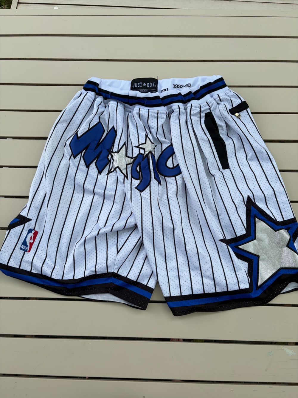 Just Don Orlando Magic White and Blue Pinstripe Basketball Shorts